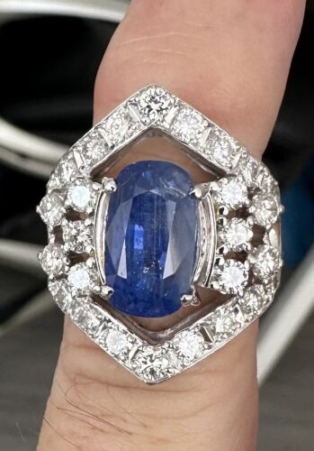 Magnificent Unheated Burma 7.28ct Cornflower Blue Sapphire Ring Lotus