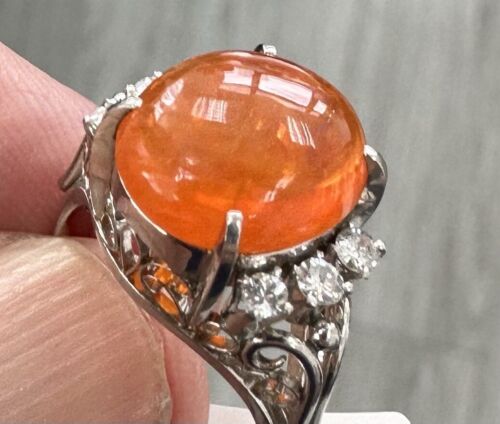 Delightful 5.00ct Mexican Fire Opal & Diamond Platinum Ring