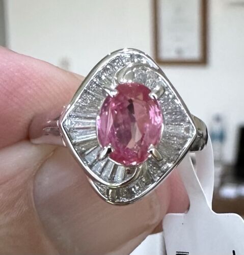 Sensational Unheated 1.29ct Padparadscha Sapphire & Diamond Ring AIGS