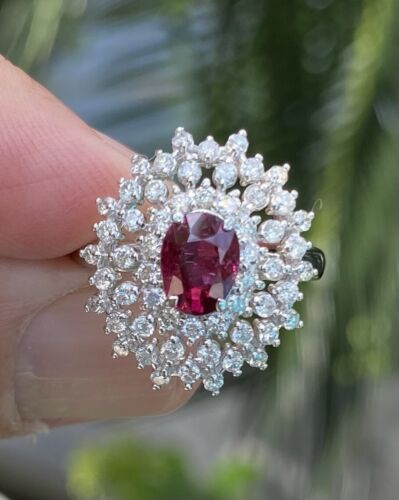 A Magnificent Unheated No Heat 1.23ct Burma Ruby & Diamond Ring GIA