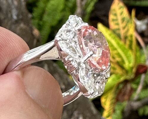 A Magnificent No Heat Unheated 5.83ct Padparadscha Sapphire & Diamond