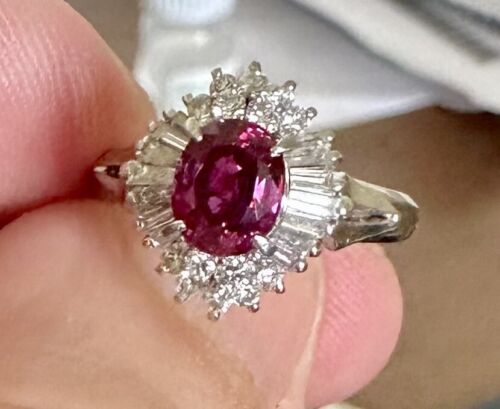 An Exquisite Unheated No Heat 1.11ct Thai Ruby & Diamond Platinum Ring