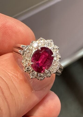 Exquisite 2.11ct Ruby & Diamond Platinum Ring GIA