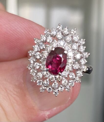 A Magnificent Unheated No Heat 1.23ct Burma Ruby & Diamond Ring GIA