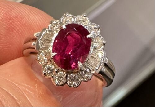 Exquisite 2.11ct Ruby & Diamond Platinum Ring GIA