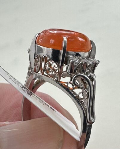 Delightful 5.00ct Mexican Fire Opal & Diamond Platinum Ring