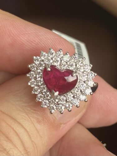 Wonderful Unheated 2.09ct Burma Ruby & Diamond Plat Ring Lotus Cert