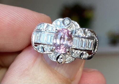 Extraordinary Unheated 1.23ct Padparadscha Sapphire & Diamond Ring GIA