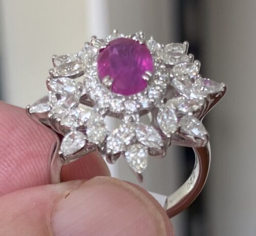 Beautiful Unheated No Heat 2.20ct Burma Ruby & Diamond Ring GIA Cert