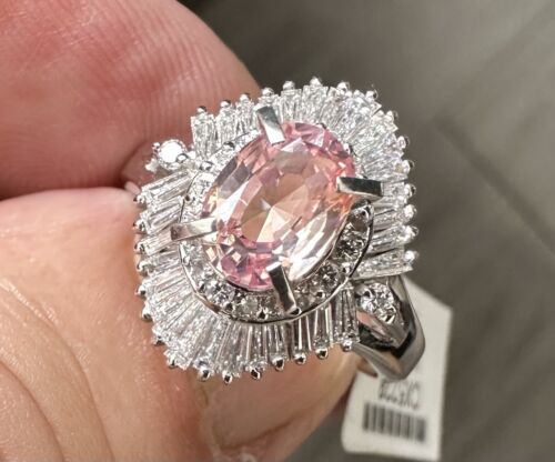 A Delightful 1.49ct Padparadscha Sapphire & Diamond Platinum Ring AIGS