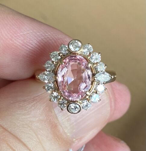 Sensational Unheated 2.19ct Padparadscha Sapphire & Diamond Ring AIGS