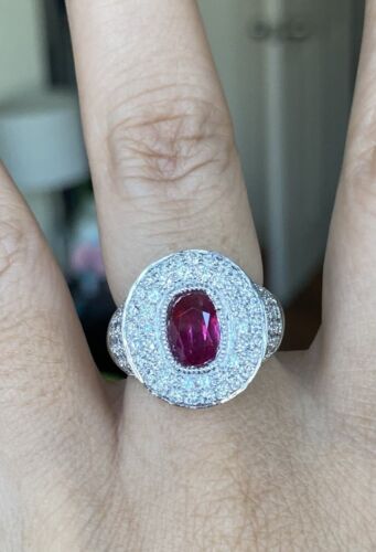 Beautiful Unheated 2.07ct Burma Ruby & Diamond Ring GIA Certificate