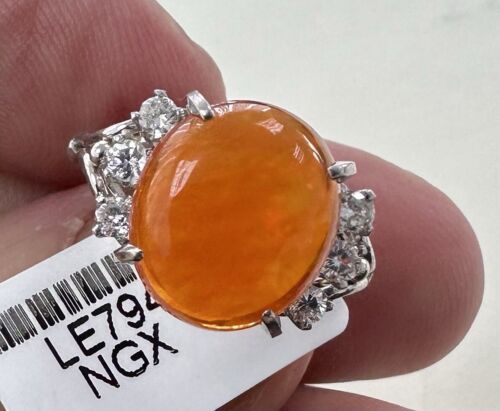 Delightful 5.00ct Mexican Fire Opal & Diamond Platinum Ring