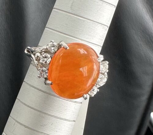 Delightful 5.00ct Mexican Fire Opal & Diamond Platinum Ring