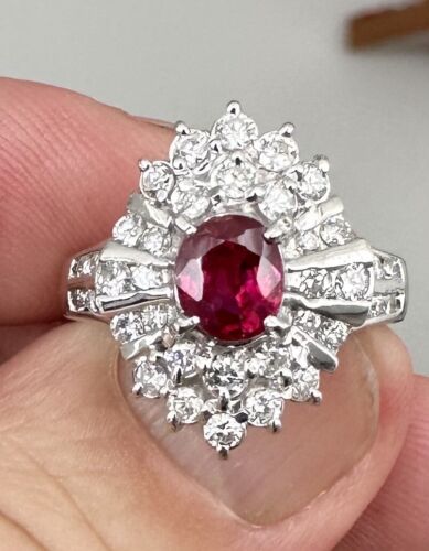 A Magnificent Unheated Burma 1.36ct Pigeon’s Blood Ruby & Dia Ring GRS