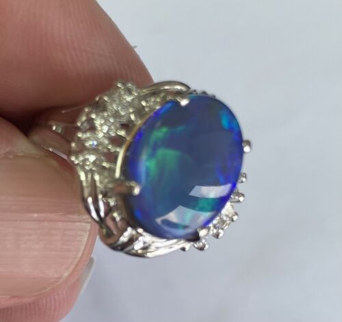 Exquisite 4.98ct Australian Black Opal & Diamond Platinum Ring