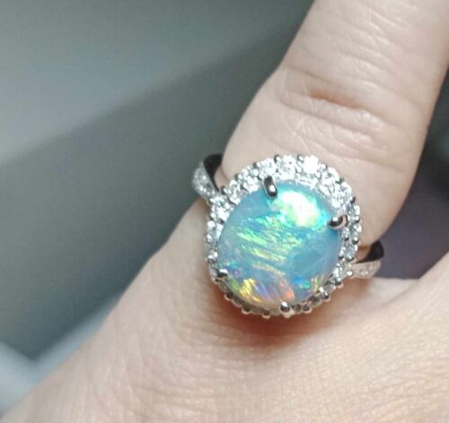 Magnificent 3.65ct Australian Black Opal & Diamond Platinum Ring