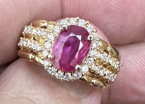 A Stunning Unheated No Heat 1.70ct Burma Ruby & Diamond Ring GIA Cert