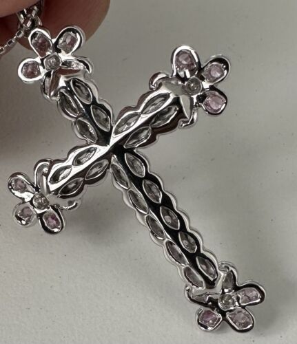 An Exquisite Pink Sapphire & Diamond Cross Platinum Pendant & Chain