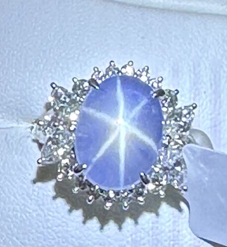 An Exquisite Burma 8.17ct Star Sapphire & Diamond Platinum Ring & Cert