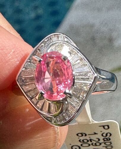 Sensational Unheated 1.29ct Padparadscha Sapphire & Diamond Ring AIGS