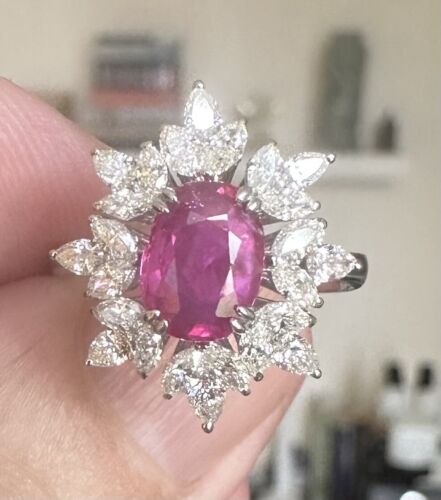 Beautiful Unheated No Heat 1.70ct Burma Ruby & Diamond Ring GIA Cert