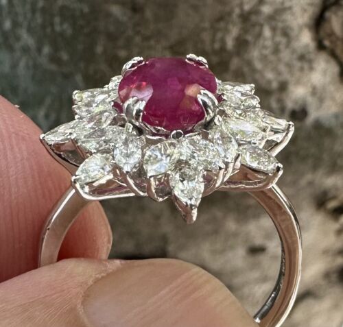 Beautiful Unheated No Heat 1.70ct Burma Ruby & Diamond Ring GIA Cert