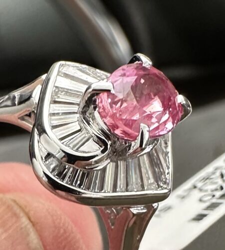 Sensational Unheated 1.29ct Padparadscha Sapphire & Diamond Ring AIGS