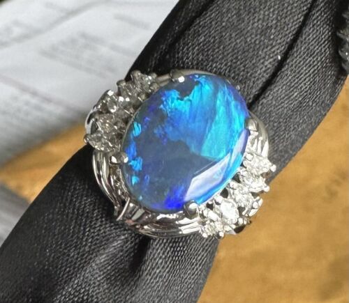 Exquisite 4.98ct Australian Black Opal & Diamond Platinum Ring