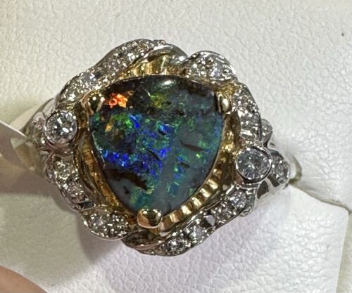 Exquisite 3.75ct Australian Black Opal & Diamond Platinum/18k Ring