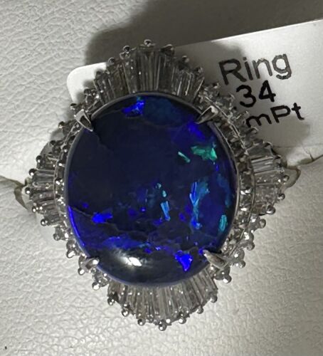 A Stunning 5.87ct Australian Black Opal & Diamond Platinum Ring