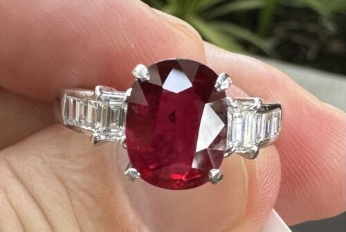 Sensational Unheated No Heat 3.21ct Pigeon’s Blood Ruby Ring Lotus C