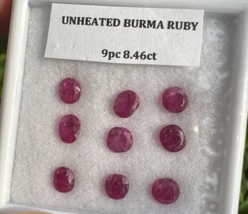 Closeout Unheated No Heat 9pc 8.46ct Burma Ruby Parcel