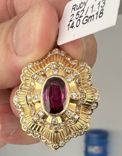 A Wonderful 2.52ct Thai Ruby & Diamond 18k Pendant