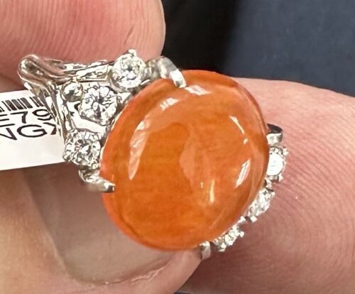 Delightful 5.00ct Mexican Fire Opal & Diamond Platinum Ring