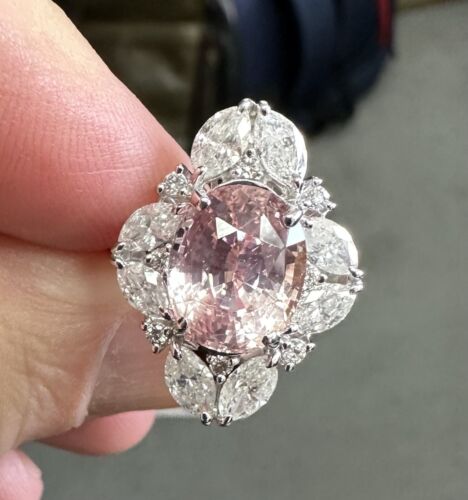 A Magnificent No Heat Unheated 5.83ct Padparadscha Sapphire & Diamond