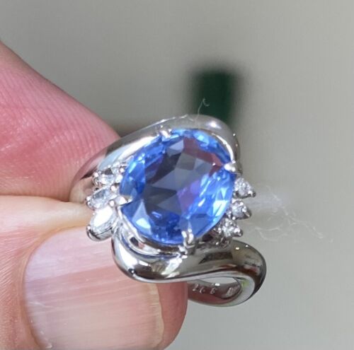 Sensational Unheated 3.91ct Blue Sapphire Platinum & Diamond Ring GIA