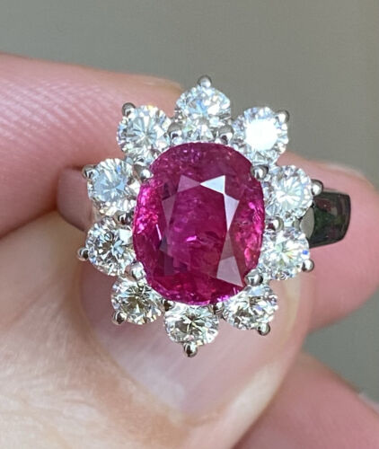 An Important Unheated Burma 3.11ct Ruby & Diamond Ring GRS Cert