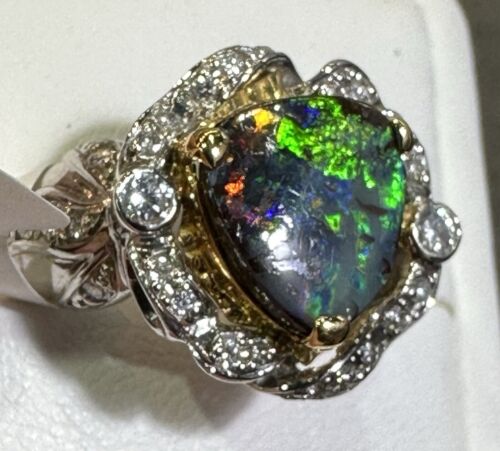 Exquisite 3.75ct Australian Black Opal & Diamond Platinum/18k Ring