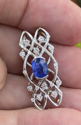 Beautiful Unheated No Heat 1.31ct Burma Blue Sapphire & Diamond Pendan