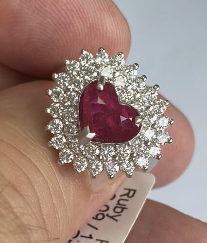 Wonderful Unheated 2.09ct Burma Ruby & Diamond Plat Ring Lotus Cert