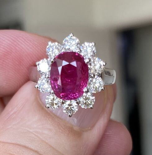 An Important Unheated Burma 3.11ct Ruby & Diamond Ring GRS Cert