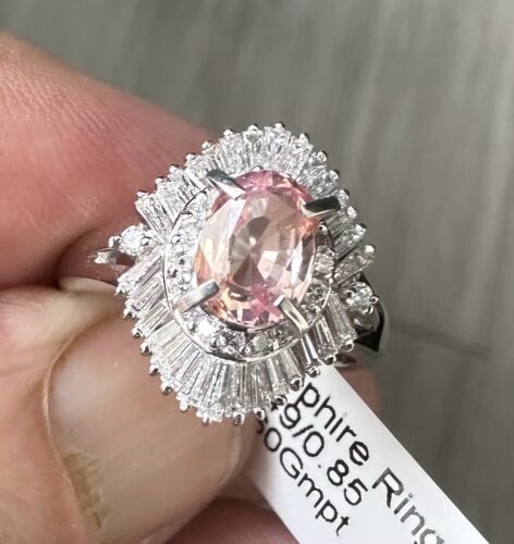 A Delightful 1.49ct Padparadscha Sapphire & Diamond Platinum Ring AIGS