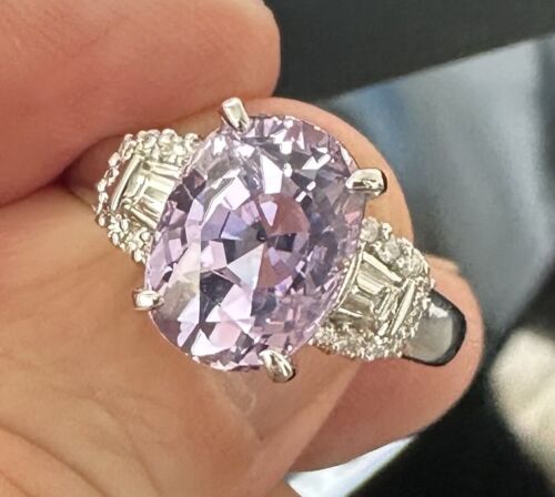 Sensational Unheated No Heat 6.60ct Lilac Sapphire & Diamond Ring GIA