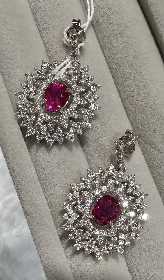 Two Superb Unheated No Heat 2.12ct Burma Burmese Ruby Pendants / Earrings & Certs