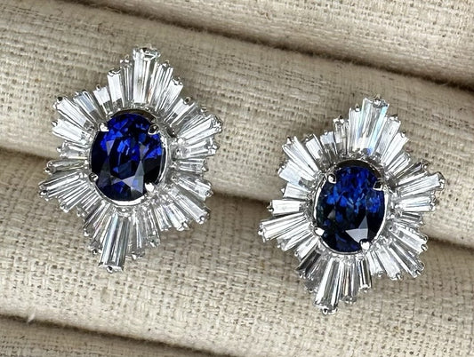 A Superb Pair Of 5.07ct Ceylon Blue Sapphire & Diamond 18k Earrings