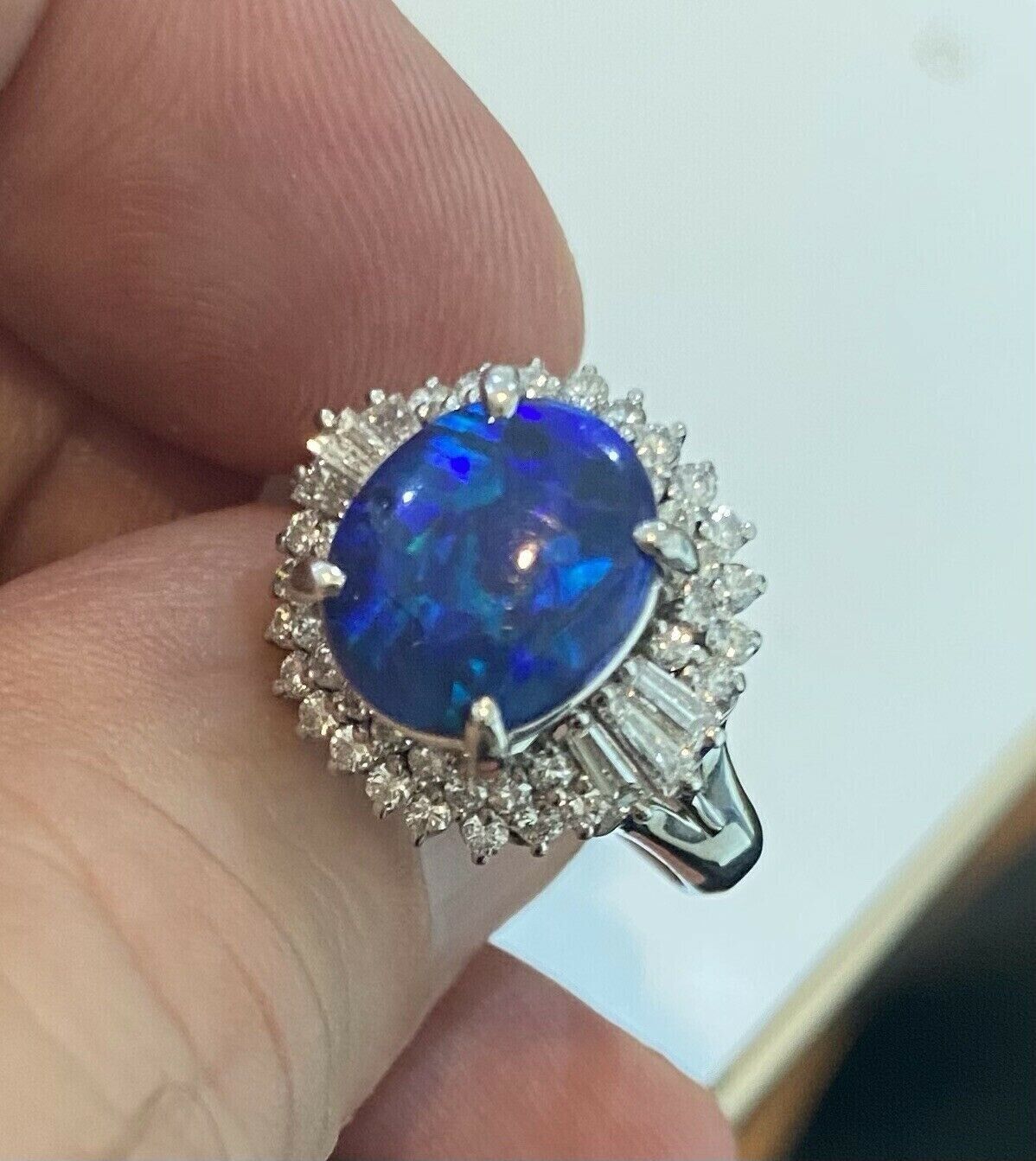 An Exquisite 2.75ct Australian Black Opal & Diamond Platinum Ring