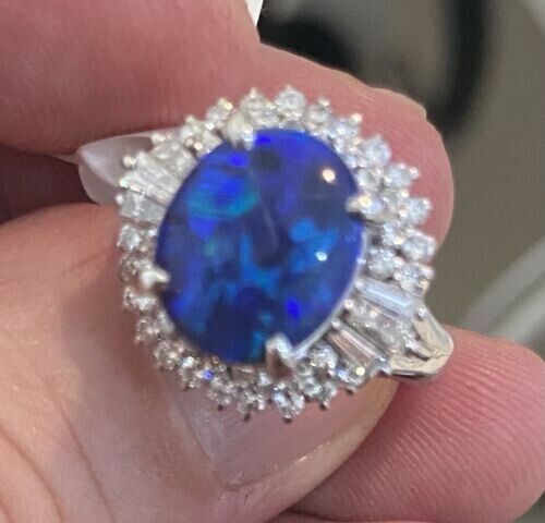 An Exquisite 2.75ct Australian Black Opal & Diamond Platinum Ring