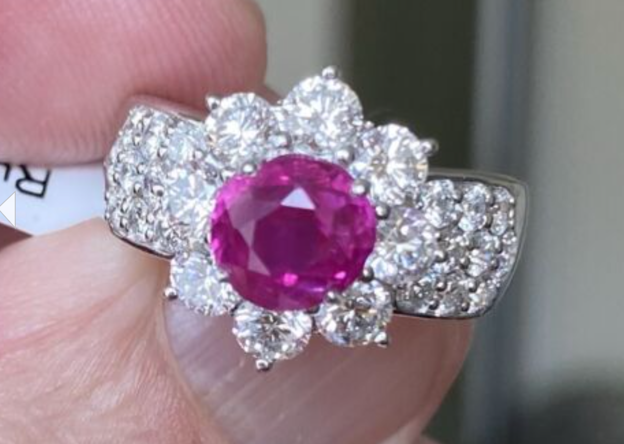 Stunning 2.05ct Unheated No Heat Burma Ruby + Diamond Ring