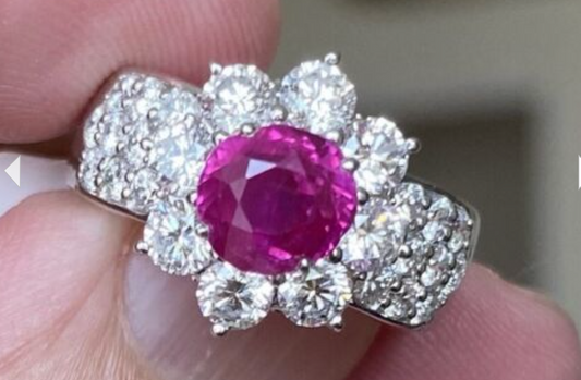 Stunning 2.05ct Unheated No Heat Burma Ruby + Diamond Ring